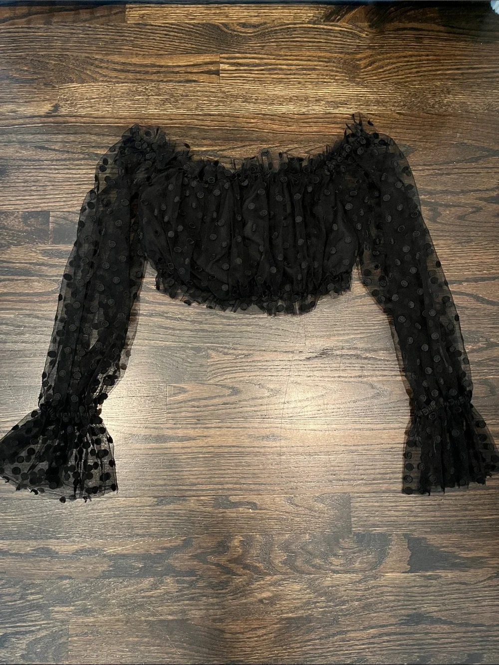 MAJORELLE Black Polka-Dot Sheer Blouse - Picture 1 of 5